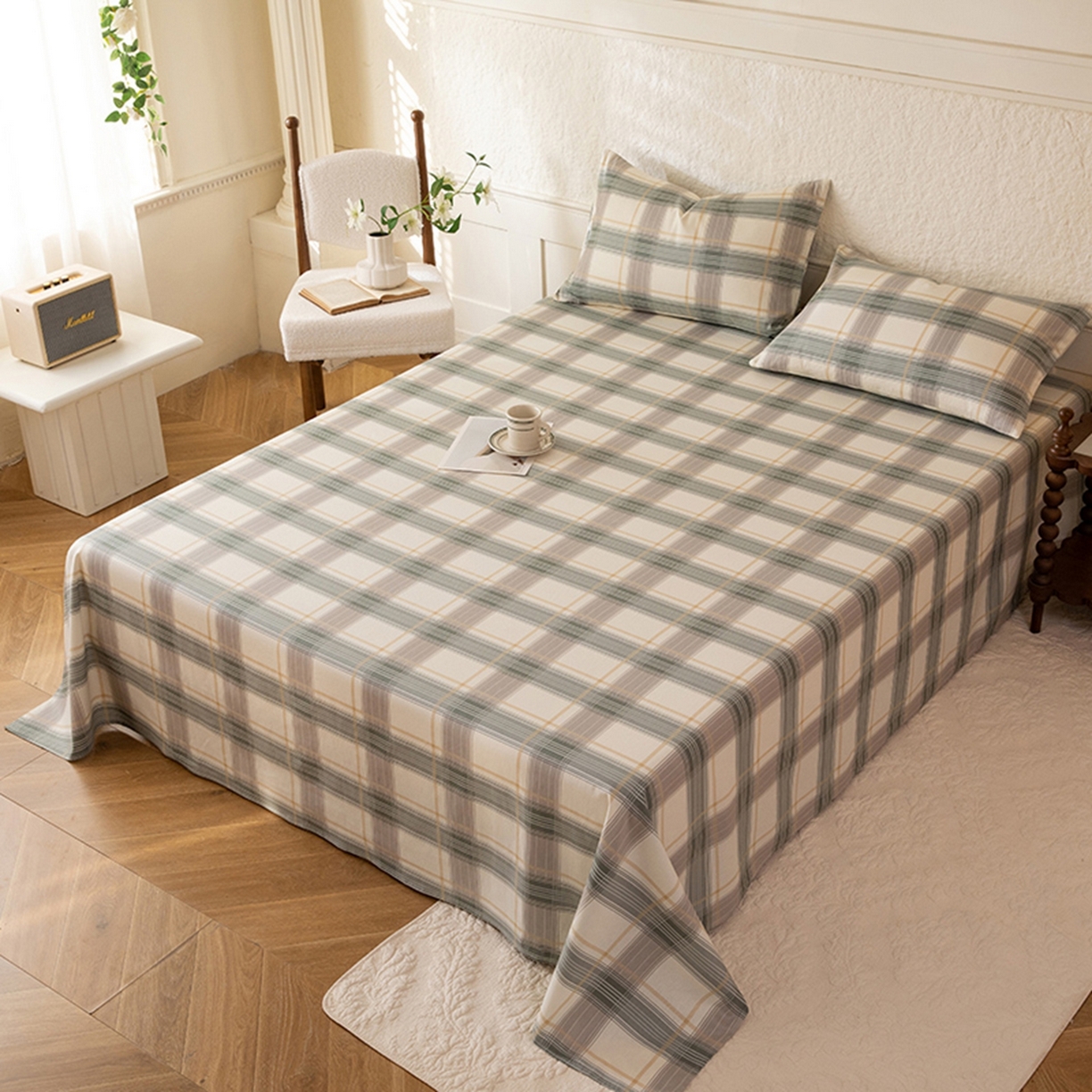 91家纺网 家纺一手货源 找家纺 八十八家纺 2026新款无印风全棉纯棉斜纹条格单床单床单单件单品床单 山竹