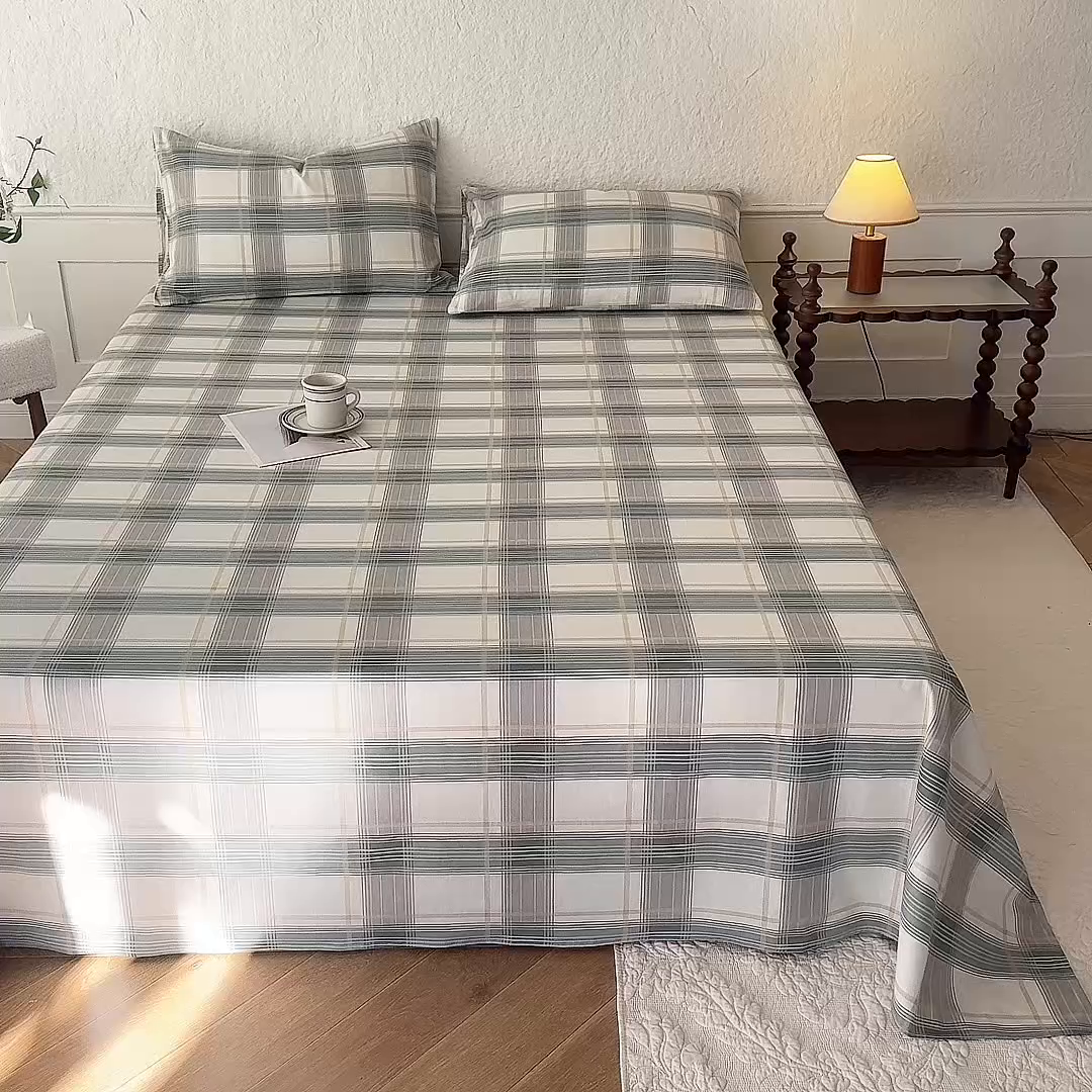 91家纺网 家纺一手货源 找家纺 八十八家纺 2026新款无印风全棉纯棉斜纹条格单床单床单单件单品床单 山竹