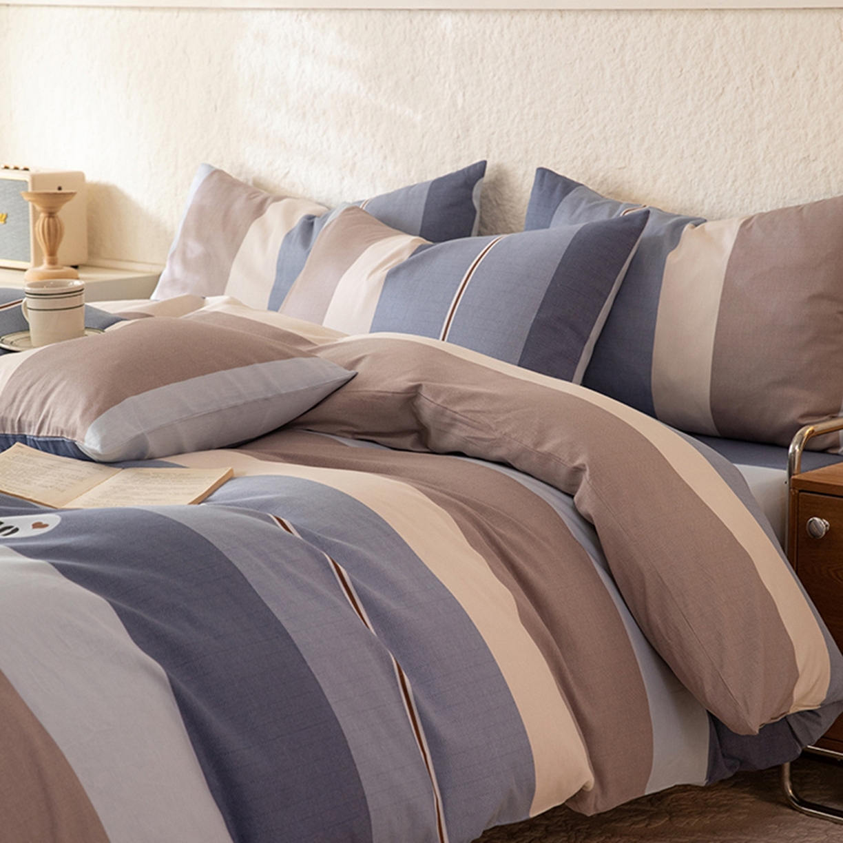 91家纺网 家纺一手货源 找家纺 八十八家纺 2026新款无印风全棉纯棉斜纹条格单被套被套单件单品被套 木央