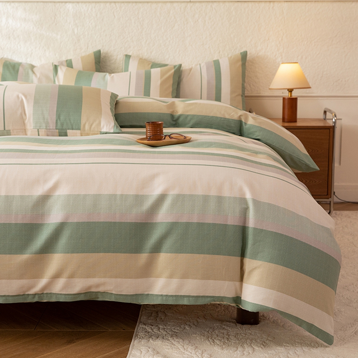 91家纺网 家纺一手货源 找家纺 八十八家纺 2026新款无印风全棉纯棉斜纹条格单被套被套单件单品被套 木春