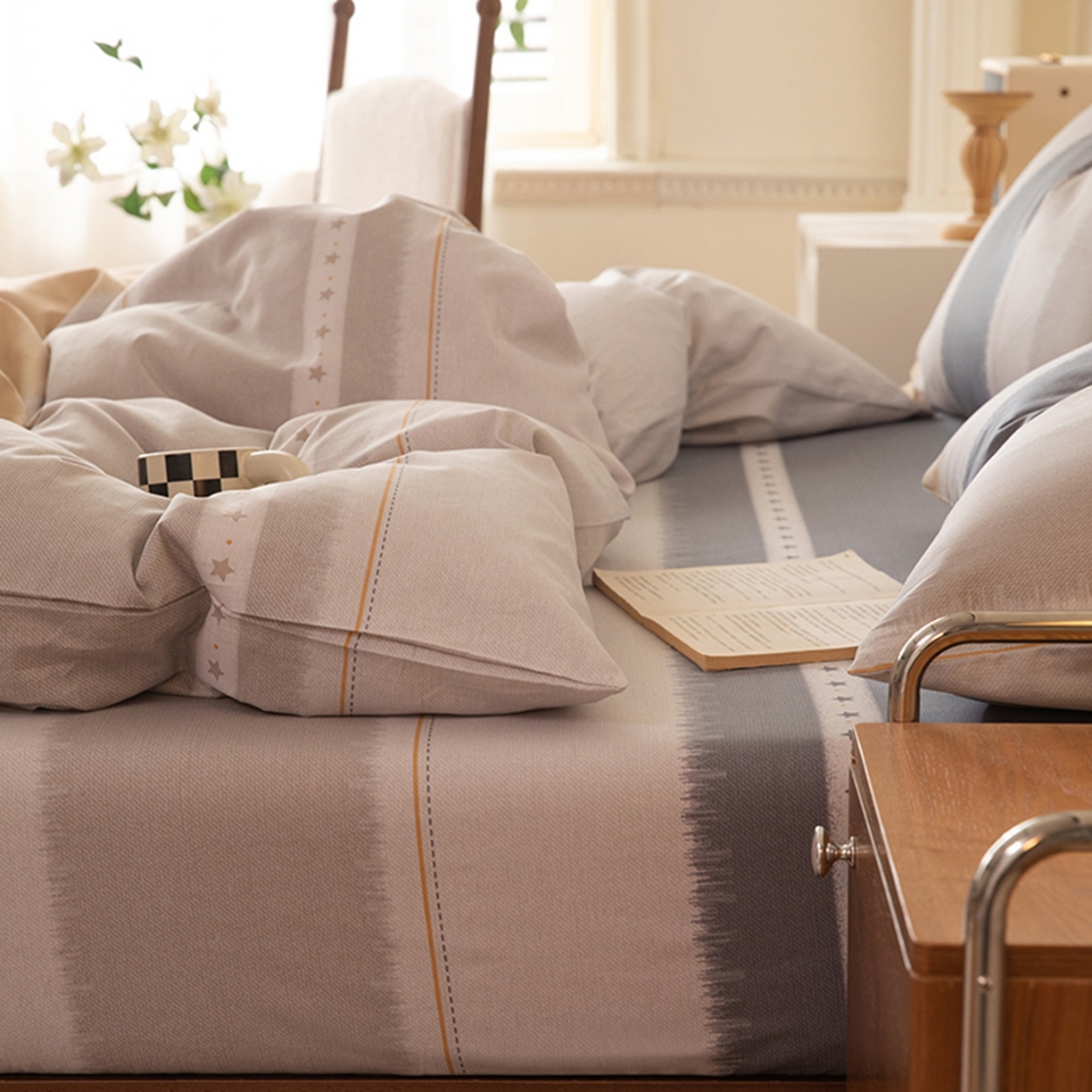 91家纺网 家纺一手货源 找家纺 八十八家纺 2026新款无印风全棉纯棉斜纹条格单被套被套单件单品被套 木兰