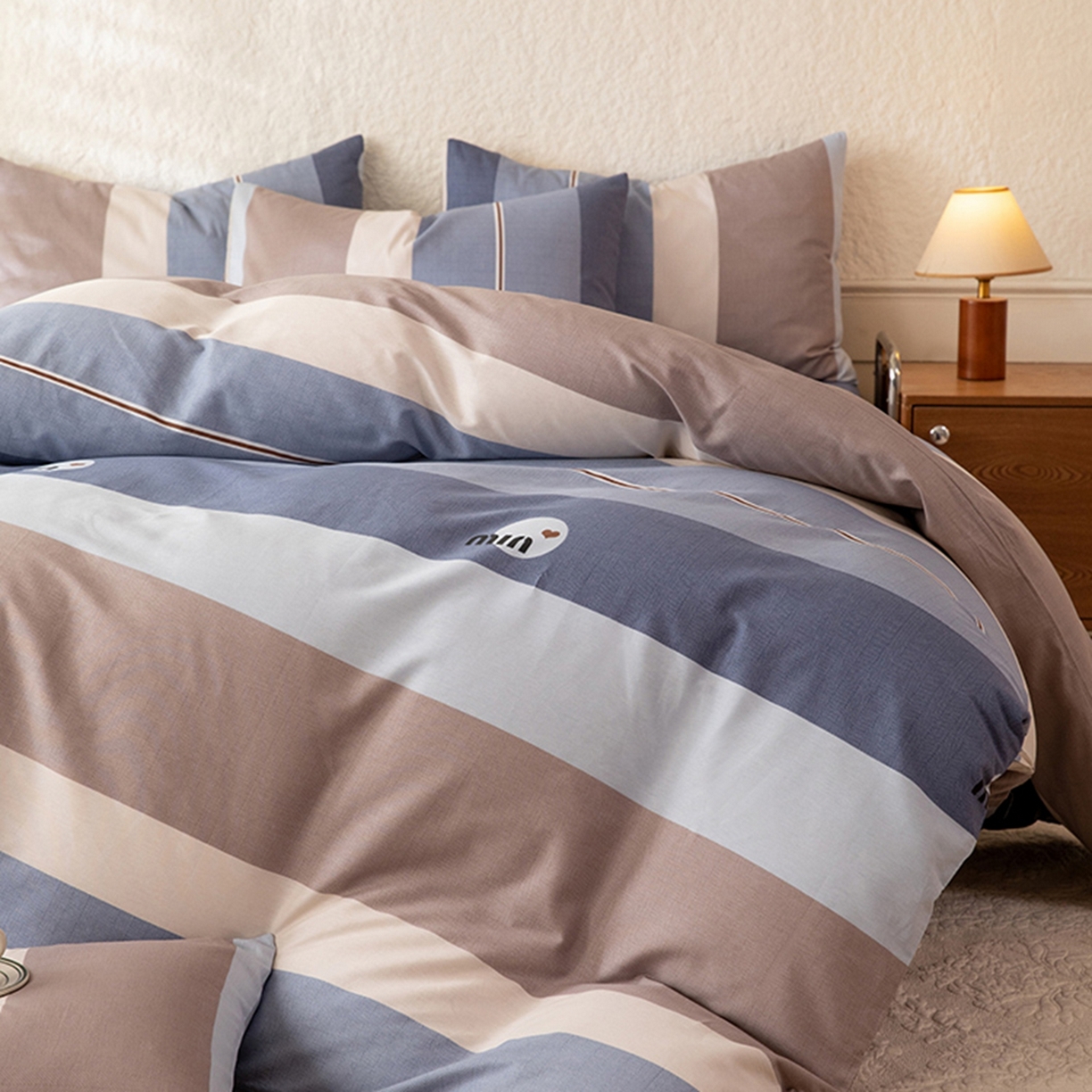 91家纺网 家纺一手货源 找家纺 八十八家纺 2026新款无印风全棉纯棉斜纹条格单被套被套单件单品被套 木央