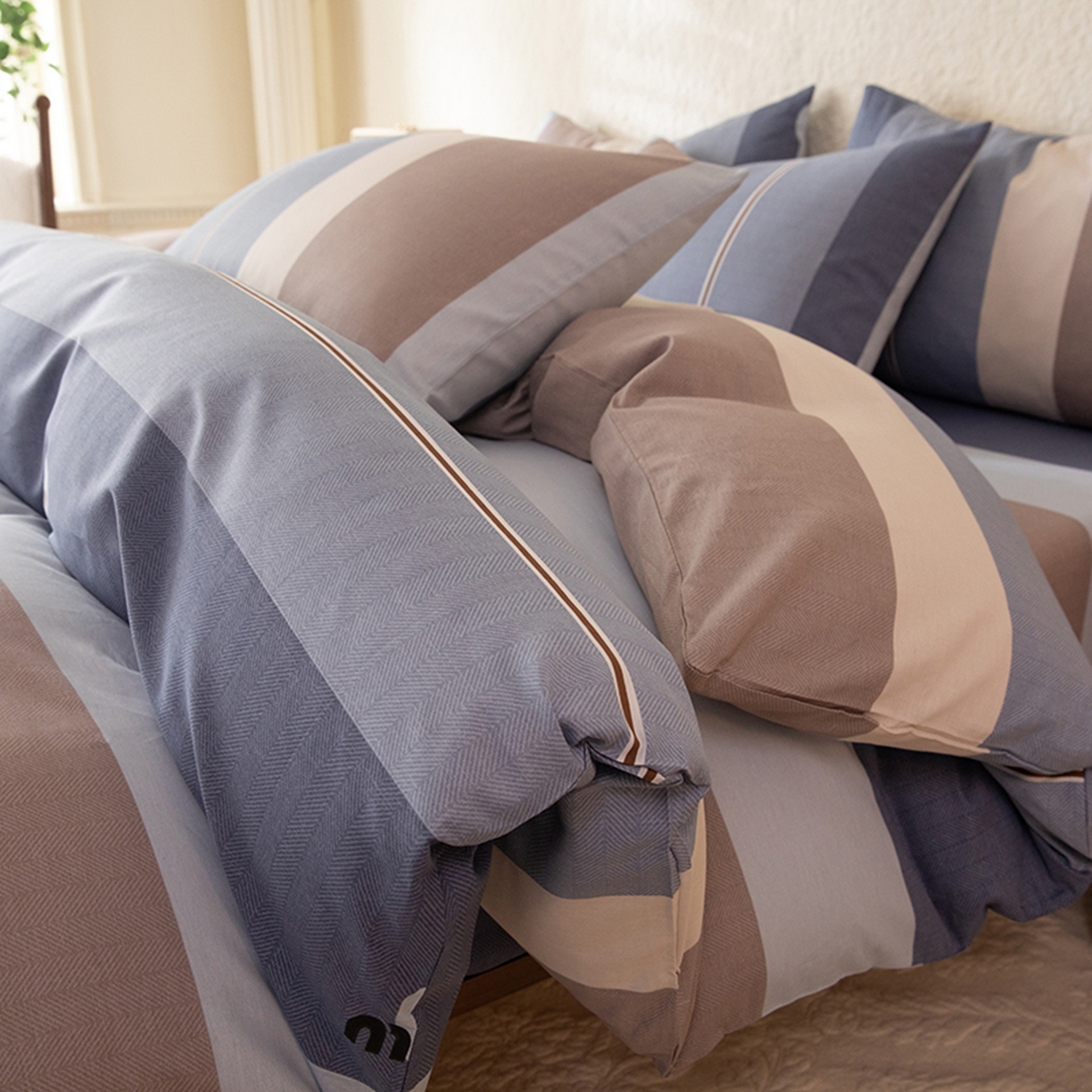 91家纺网 家纺一手货源 找家纺 八十八家纺 2026新款无印风全棉纯棉斜纹条格单被套被套单件单品被套 木央