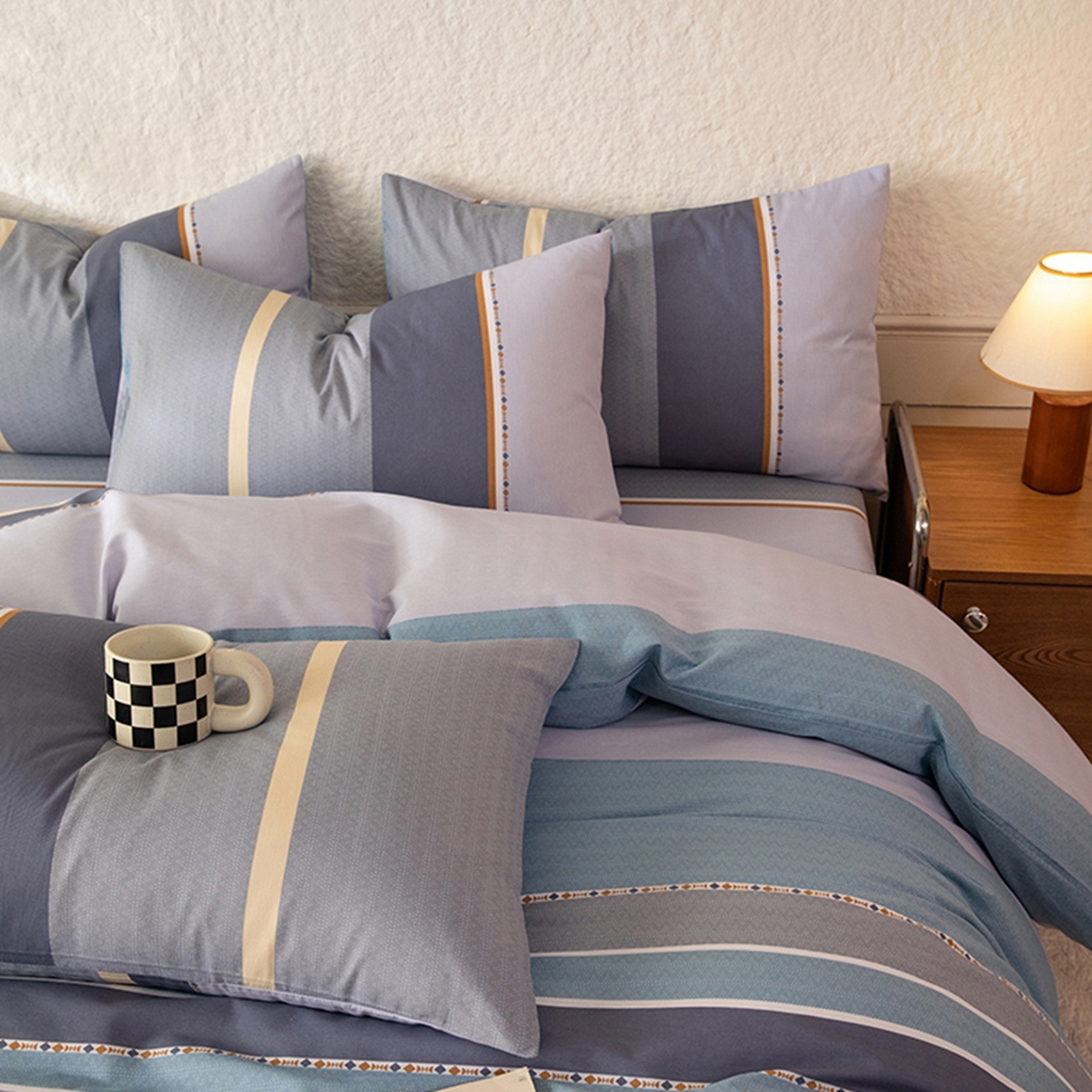 91家纺网 家纺一手货源 找家纺 八十八家纺 2026新款无印风全棉纯棉斜纹条格单被套被套单件单品被套 木思