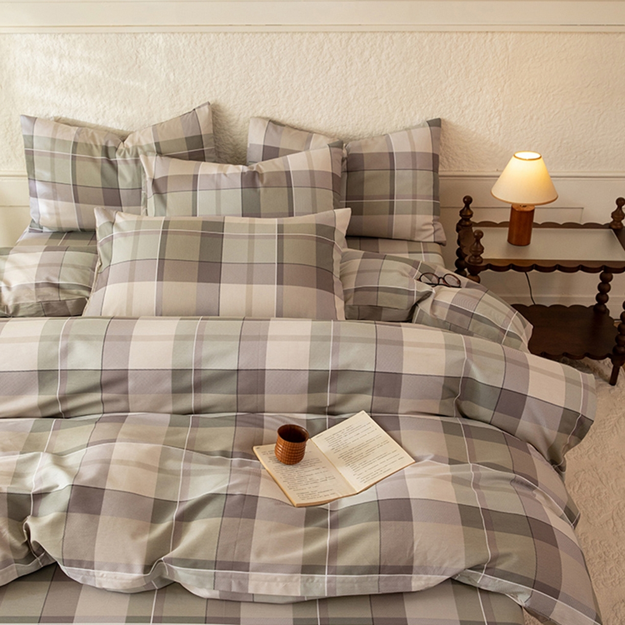 91家纺网 家纺一手货源 找家纺 八十八家纺 2026新款无印风全棉纯棉斜纹条格单被套被套单件单品被套 山茶