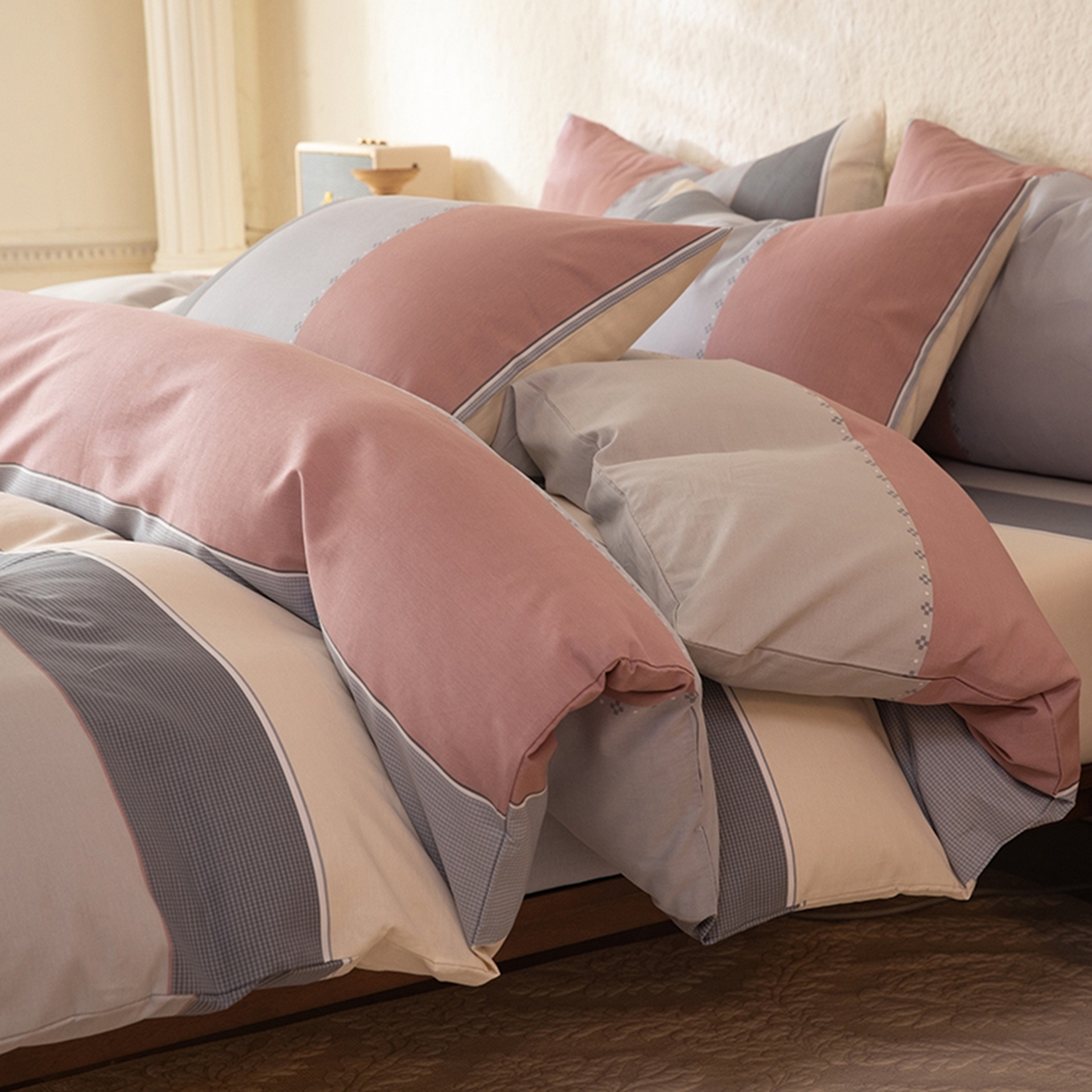 91家纺网 家纺一手货源 找家纺 八十八家纺 2026新款无印风全棉纯棉斜纹条格单被套被套单件单品被套 木本