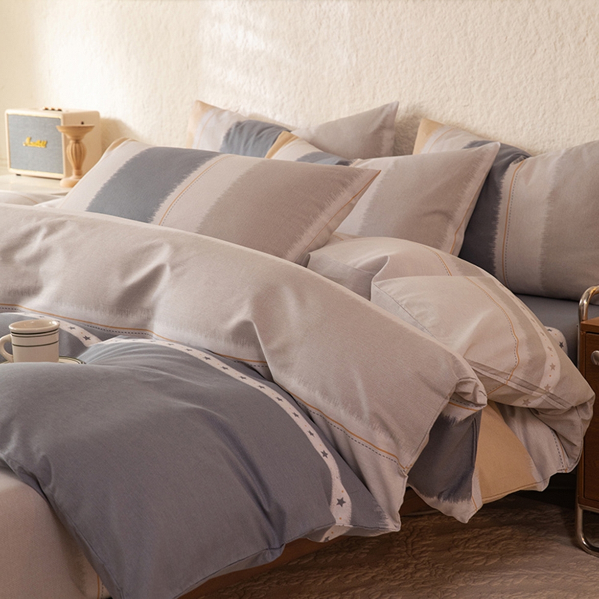 91家纺网 家纺一手货源 找家纺 八十八家纺 2026新款无印风全棉纯棉斜纹条格单被套被套单件单品被套 木兰