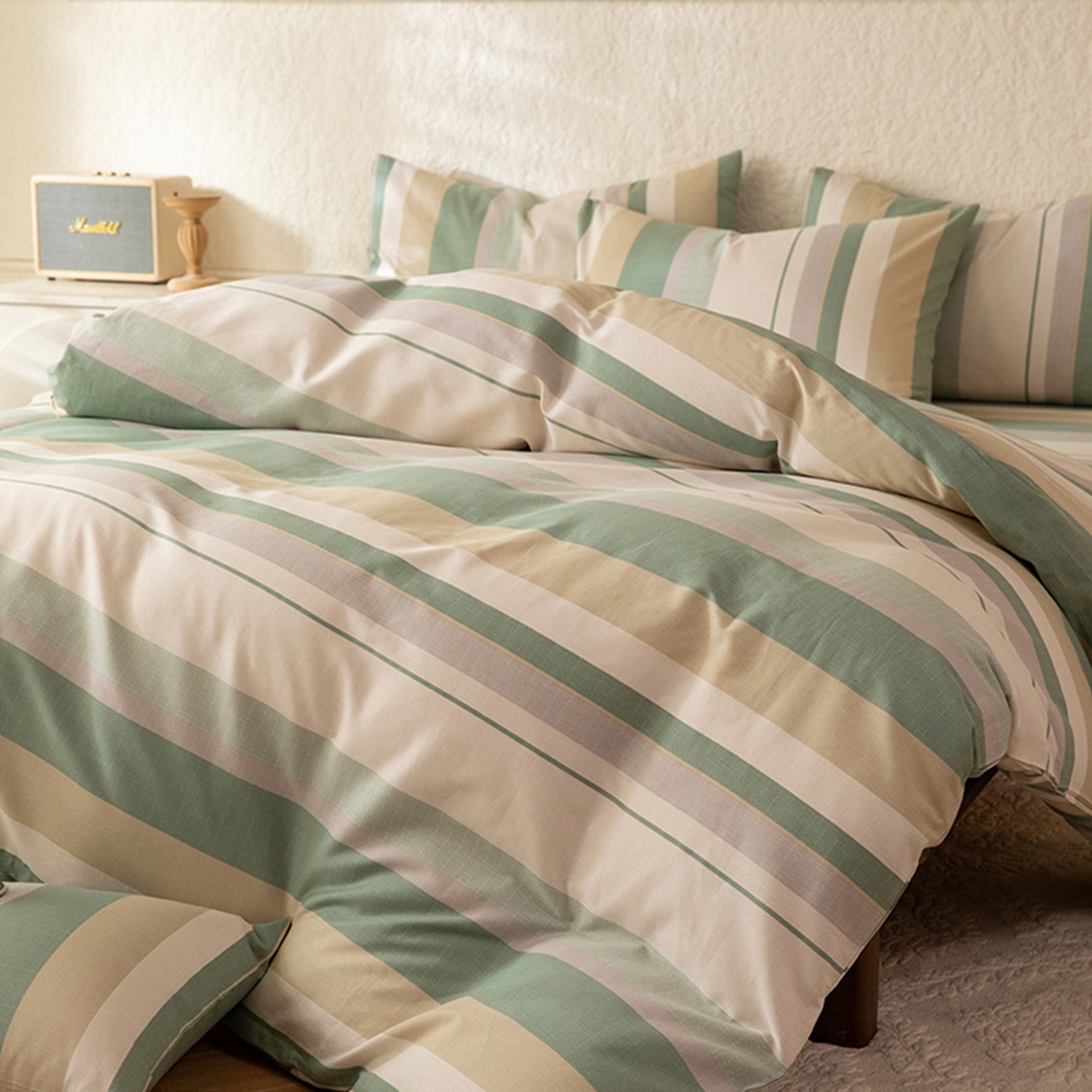 91家纺网 家纺一手货源 找家纺 八十八家纺 2026新款无印风全棉纯棉斜纹条格单被套被套单件单品被套 木春