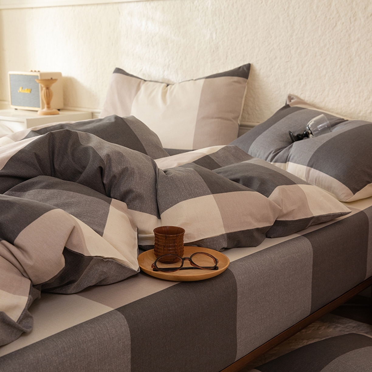 91家纺网 家纺一手货源 找家纺 八十八家纺 2026新款无印风全棉纯棉斜纹条格单被套被套单件单品被套 山海