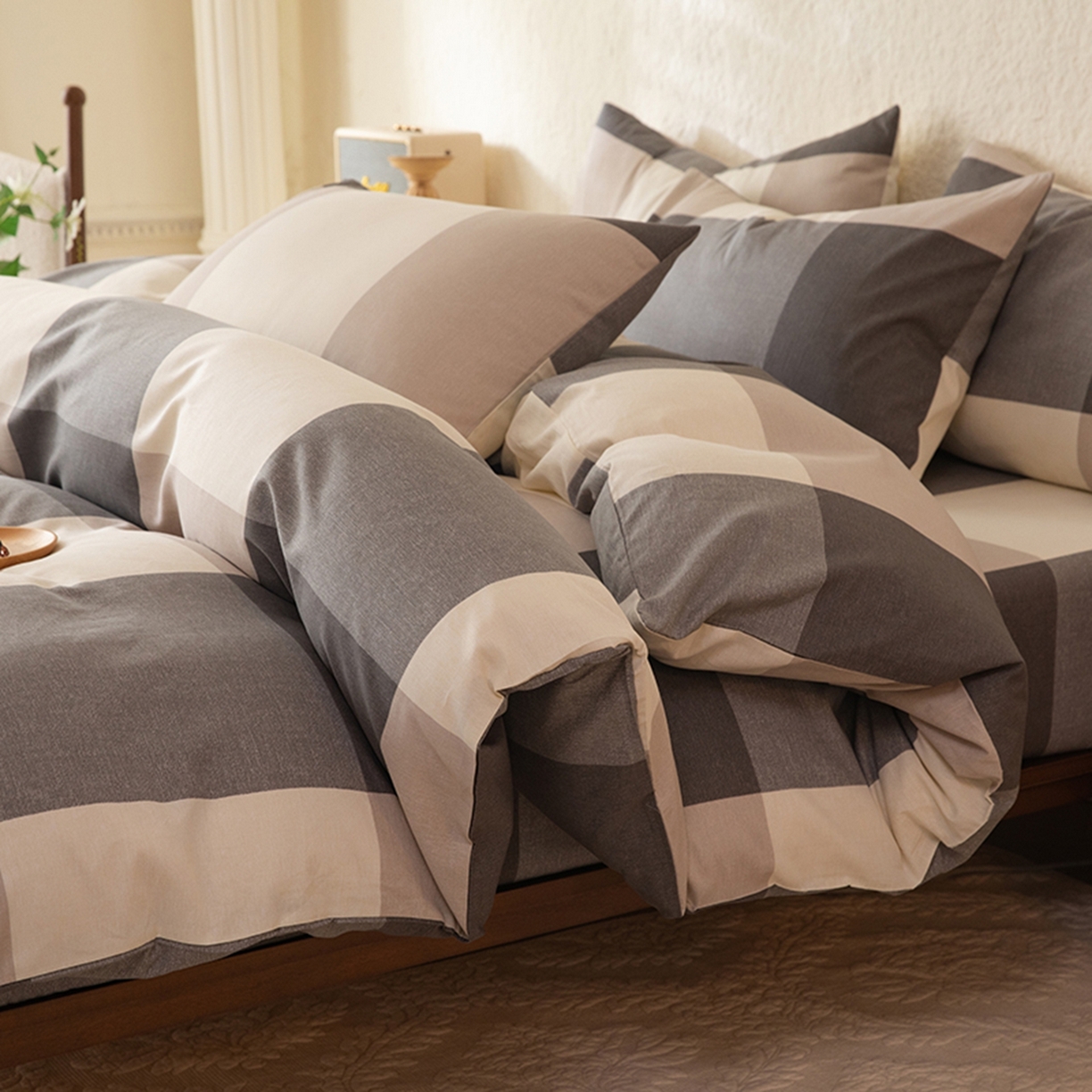 91家纺网 家纺一手货源 找家纺 八十八家纺 2026新款无印风全棉纯棉斜纹条格单被套被套单件单品被套 山海