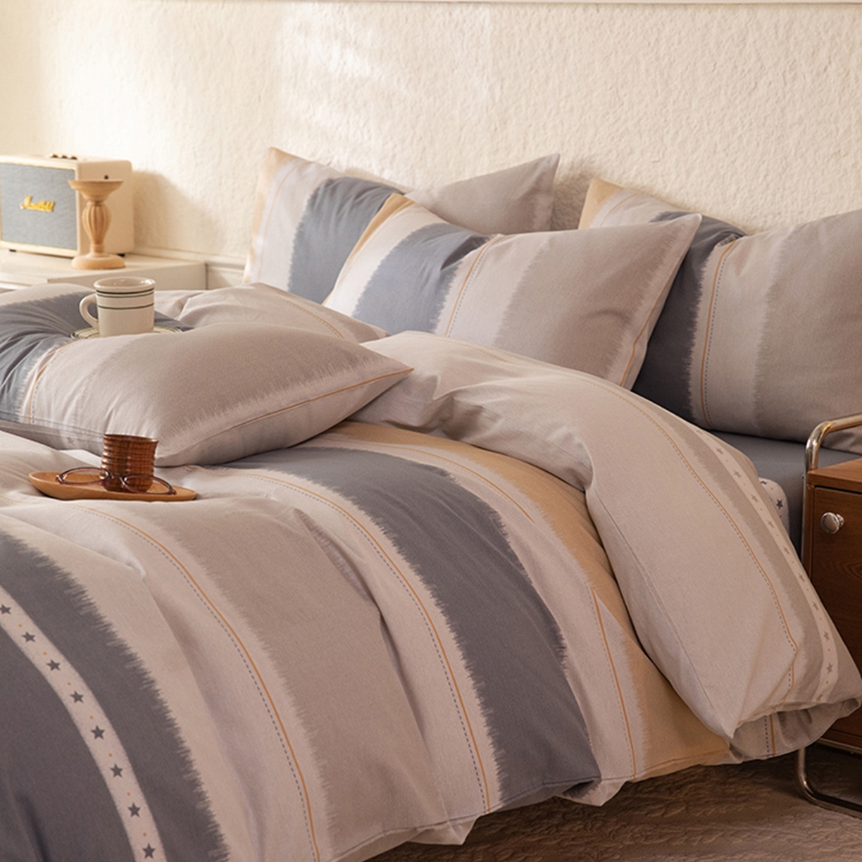 91家纺网 家纺一手货源 找家纺 八十八家纺 2026新款无印风全棉纯棉斜纹条格单被套被套单件单品被套 木兰