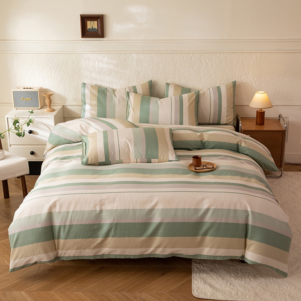 91家纺网 家纺一手货源 找家纺 八十八家纺 2026新款无印风全棉纯棉斜纹条格单被套被套单件单品被套 木春