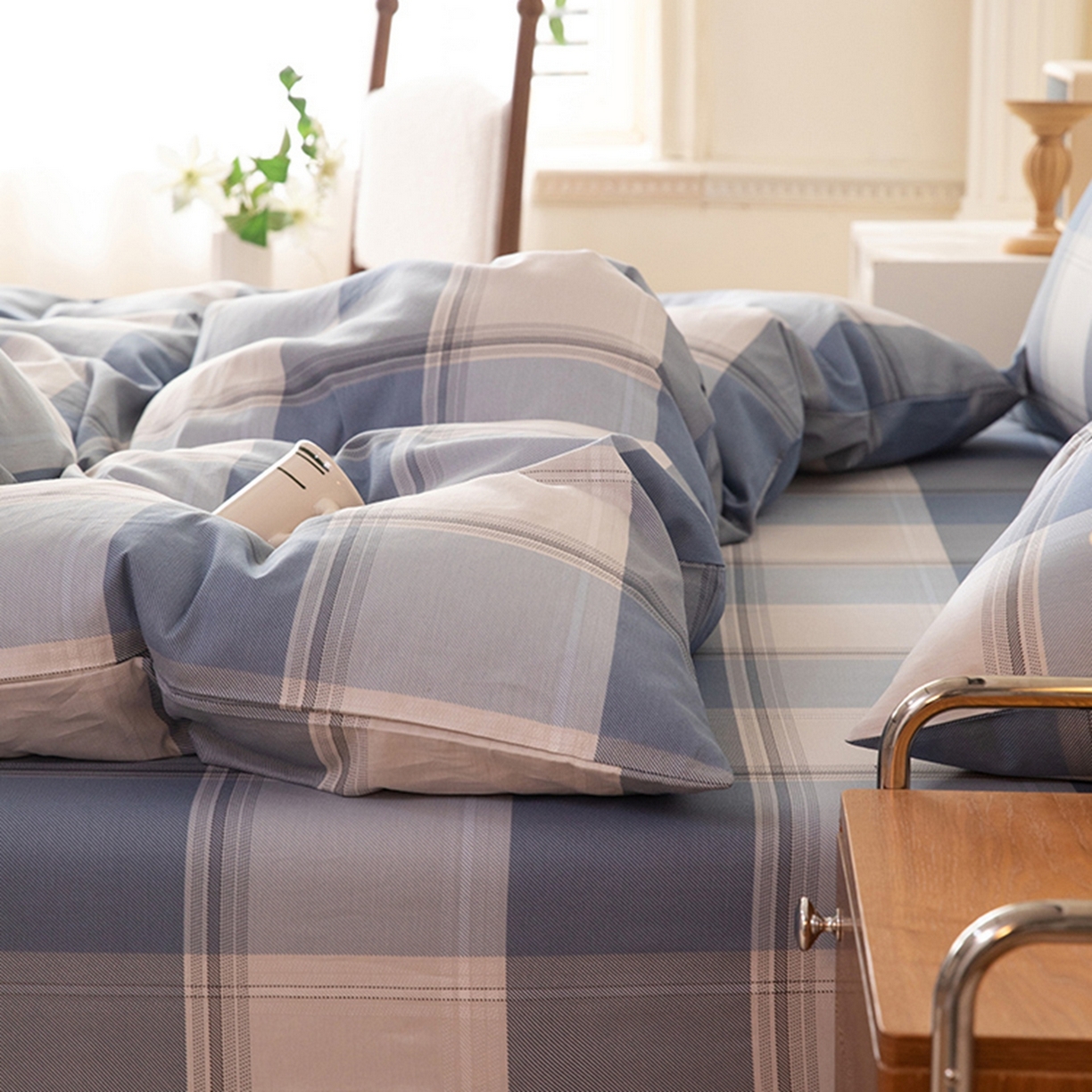 91家纺网 家纺一手货源 找家纺 八十八家纺 2026新款无印风全棉纯棉斜纹条格单被套被套单件单品被套 山禾