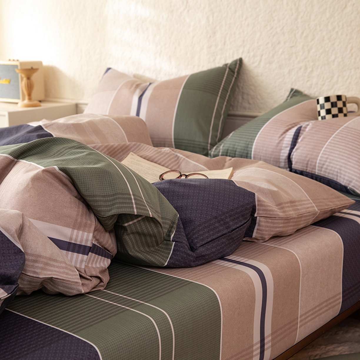 91家纺网 家纺一手货源 找家纺 八十八家纺 2026新款无印风全棉纯棉斜纹条格单被套被套单件单品被套 木夕