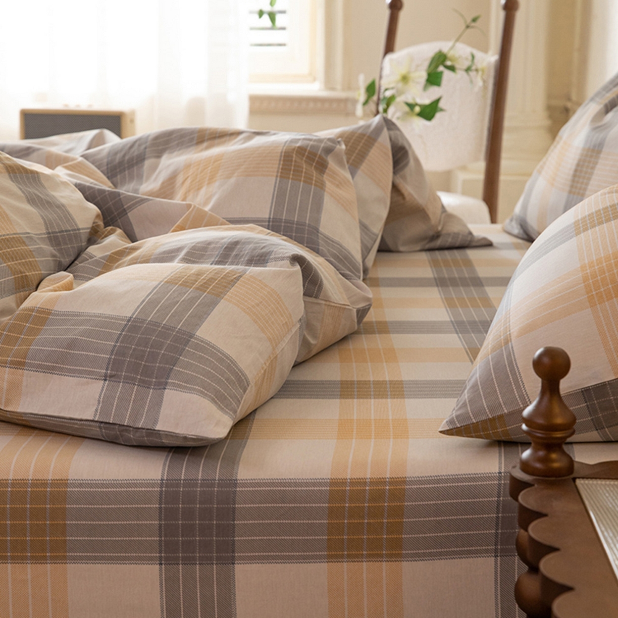 91家纺网 家纺一手货源 找家纺 八十八家纺 2026新款无印风全棉纯棉斜纹条格单被套被套单件单品被套 山川