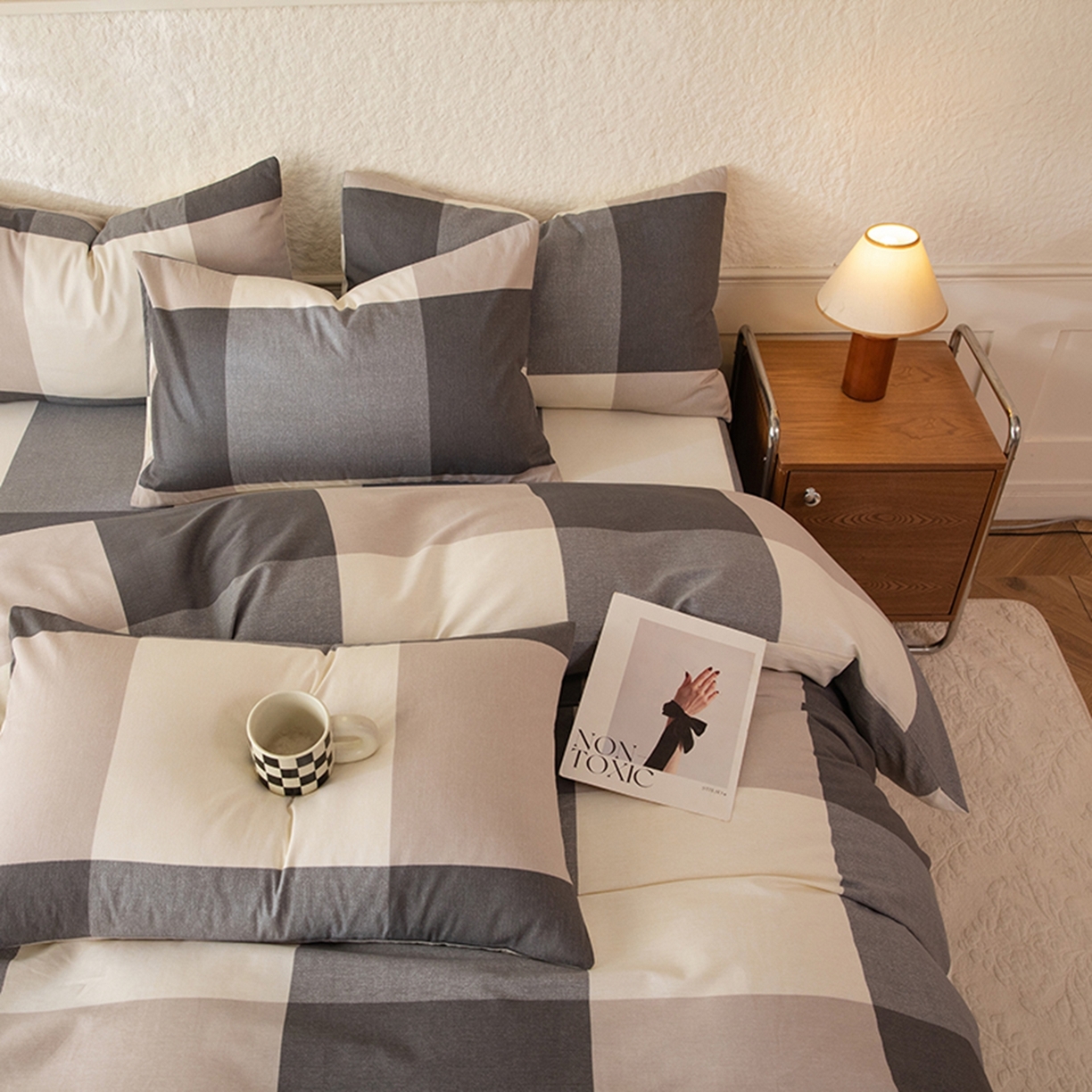 91家纺网 家纺一手货源 找家纺 八十八家纺 2026新款无印风全棉纯棉斜纹条格单被套被套单件单品被套 山海