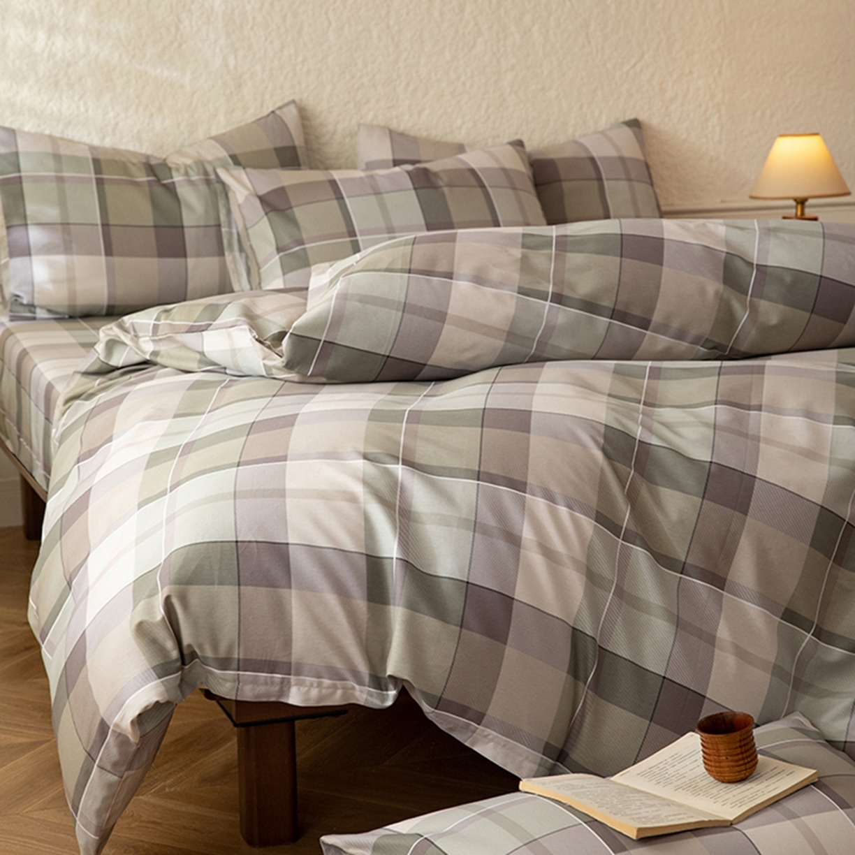 91家纺网 家纺一手货源 找家纺 八十八家纺 2026新款无印风全棉纯棉斜纹条格单被套被套单件单品被套 山茶