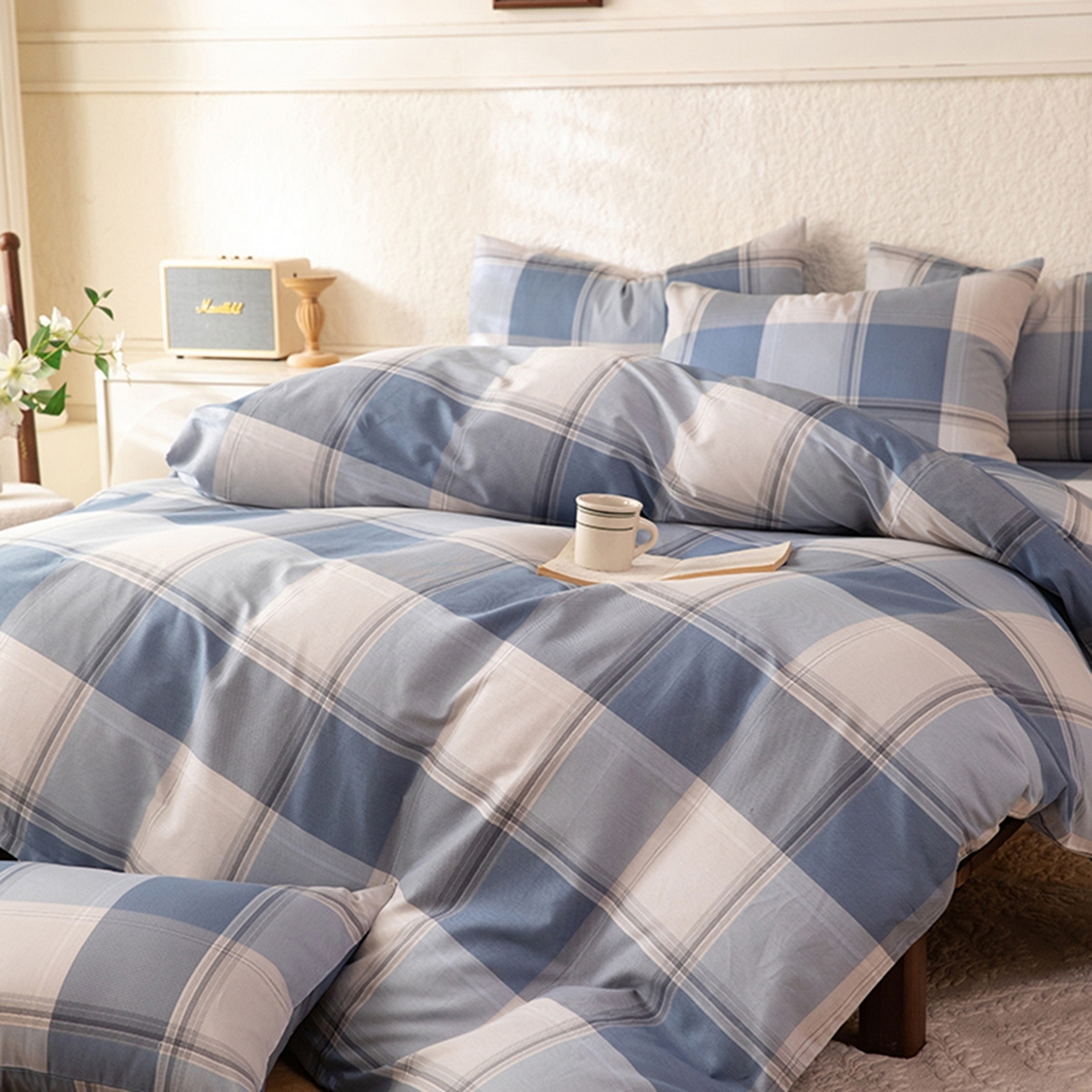 91家纺网 家纺一手货源 找家纺 八十八家纺 2026新款无印风全棉纯棉斜纹条格单被套被套单件单品被套 山禾