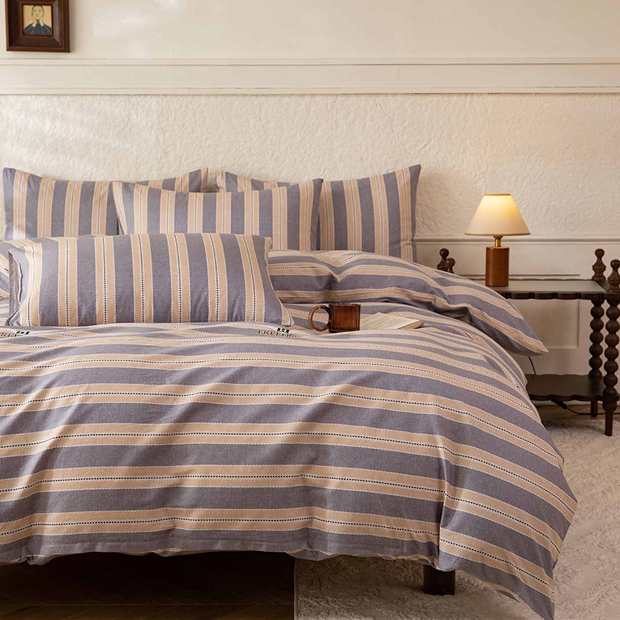 91家纺网 家纺一手货源 找家纺 八十八家纺 2026新款无印风全棉纯棉斜纹条格单被套被套单件单品被套 木冬