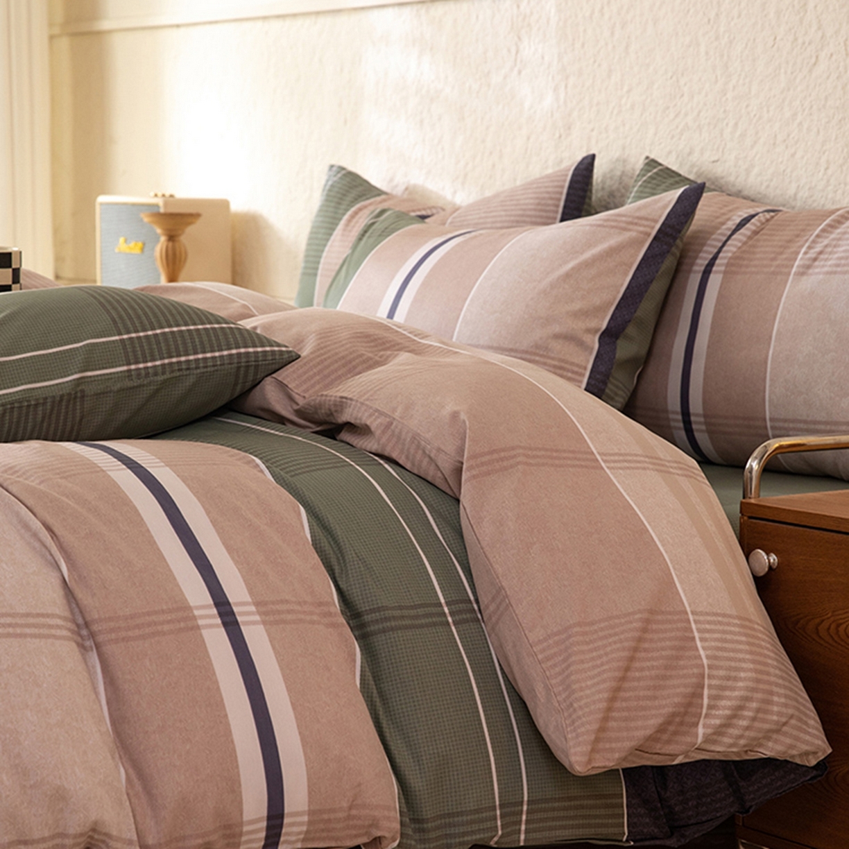 91家纺网 家纺一手货源 找家纺 八十八家纺 2026新款无印风全棉纯棉斜纹条格单被套被套单件单品被套 木夕