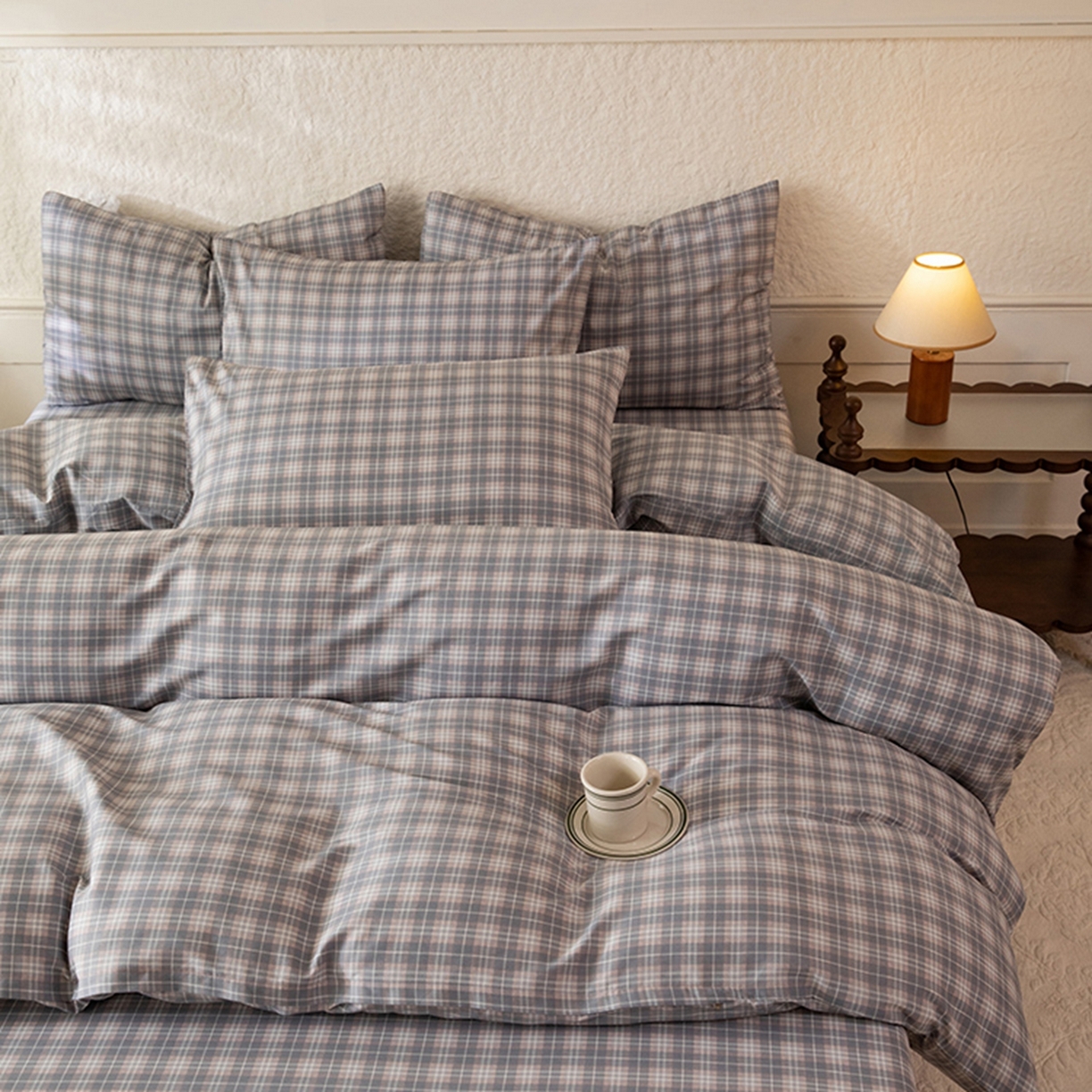 91家纺网 家纺一手货源 找家纺 八十八家纺 2026新款无印风全棉纯棉斜纹条格单被套被套单件单品被套 青曼