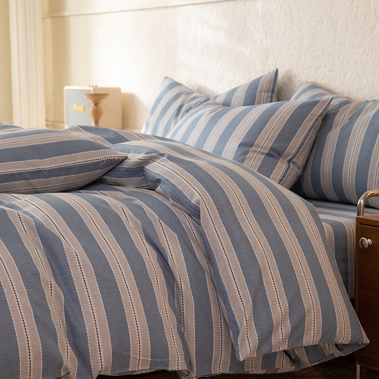 91家纺网 家纺一手货源 找家纺 八十八家纺 2026新款无印风全棉纯棉斜纹条格单被套被套单件单品被套 木夏