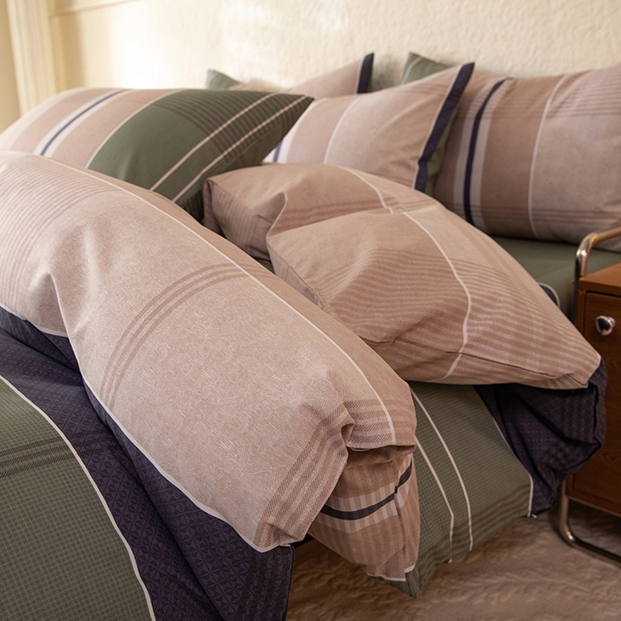 91家纺网 家纺一手货源 找家纺 八十八家纺 2026新款无印风全棉纯棉斜纹条格单被套被套单件单品被套 木夕