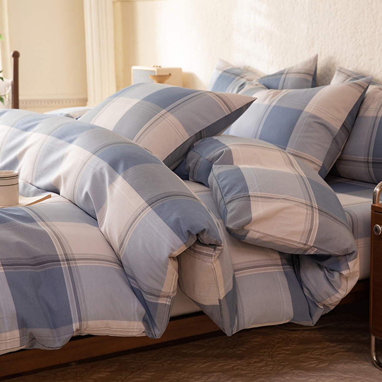 91家纺网 家纺一手货源 找家纺 八十八家纺 2026新款无印风全棉纯棉斜纹条格单被套被套单件单品被套 山禾