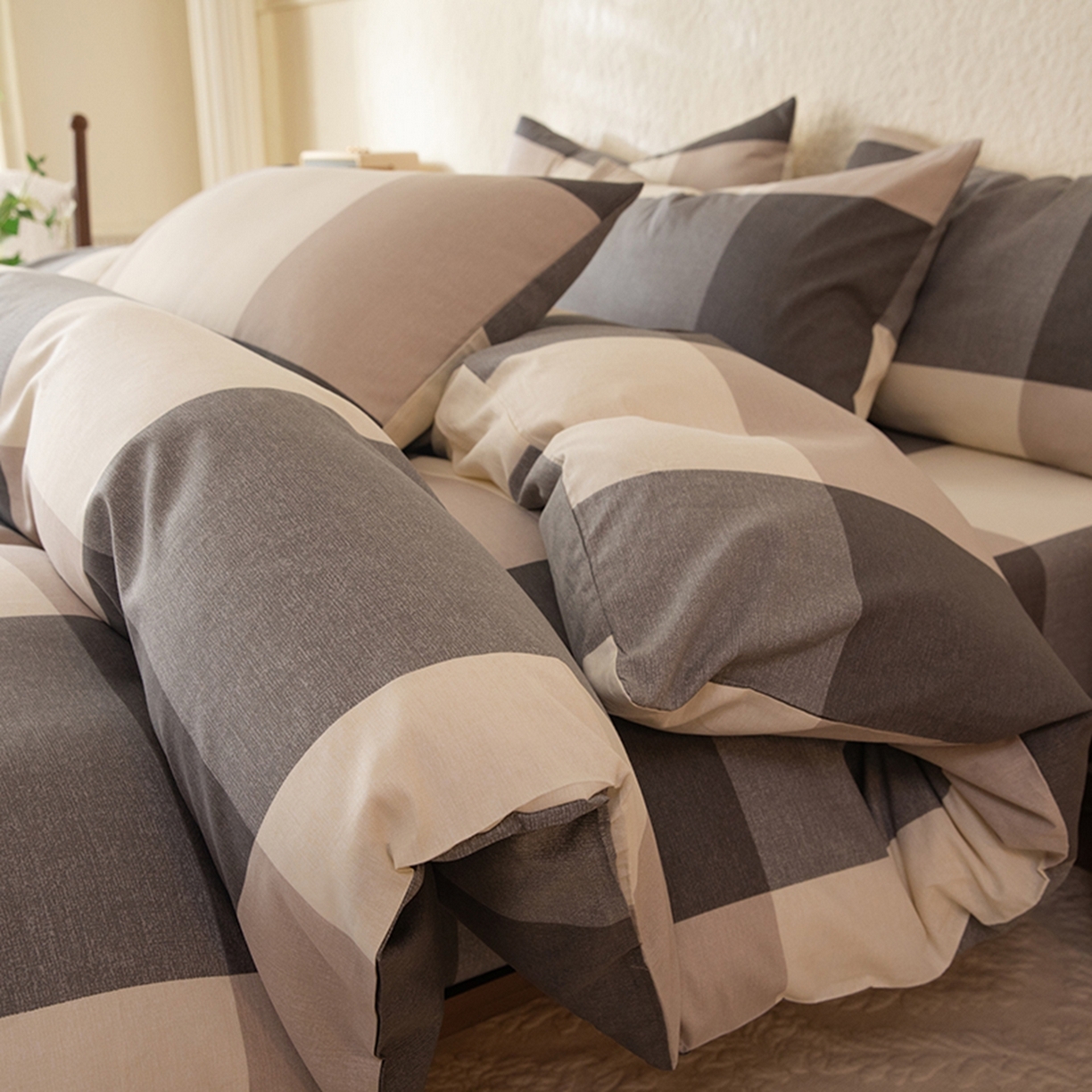 91家纺网 家纺一手货源 找家纺 八十八家纺 2026新款无印风全棉纯棉斜纹条格单被套被套单件单品被套 山海