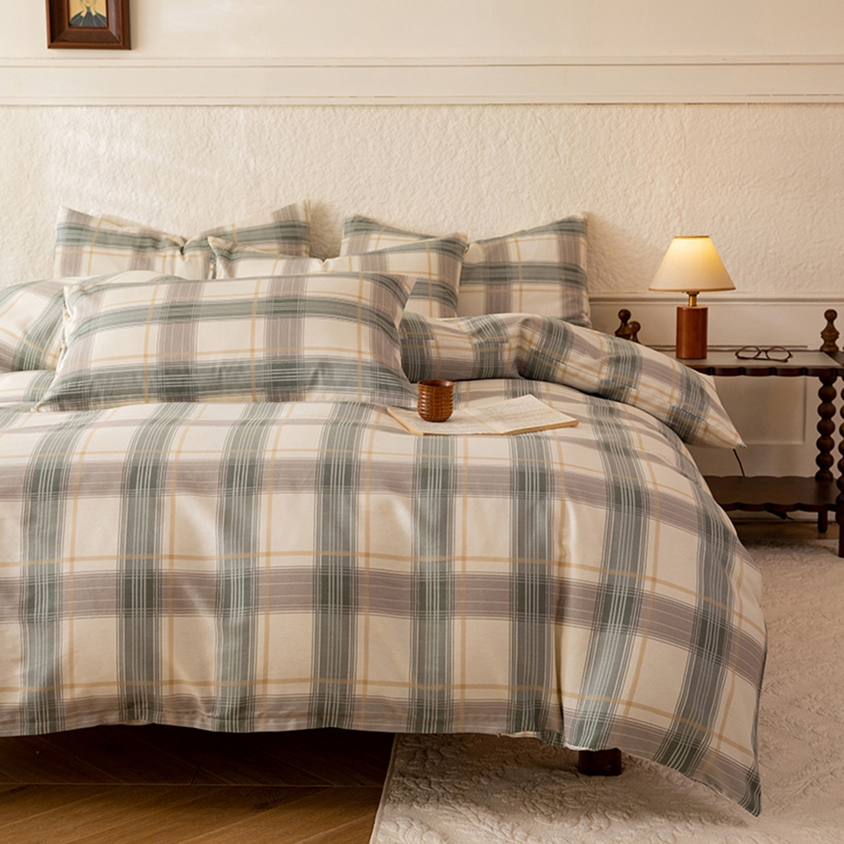 91家纺网 家纺一手货源 找家纺 八十八家纺 2026新款无印风全棉纯棉斜纹条格单被套被套单件单品被套 山竹