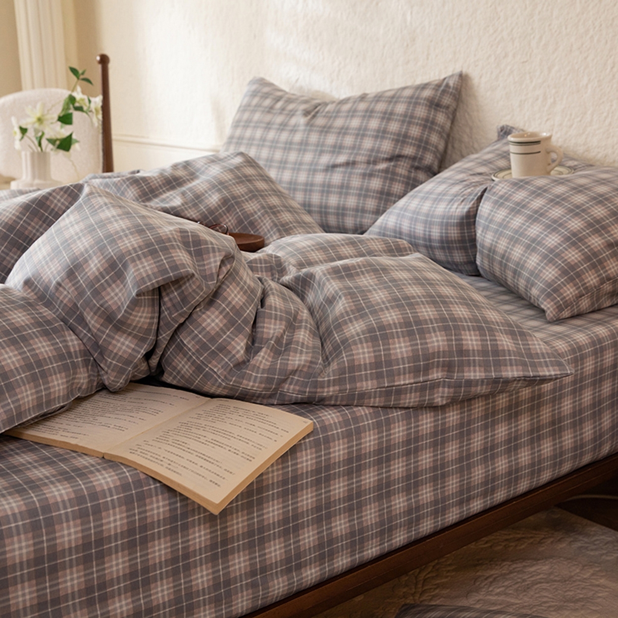 91家纺网 家纺一手货源 找家纺 八十八家纺 2026新款无印风全棉纯棉斜纹条格单被套被套单件单品被套 青曼