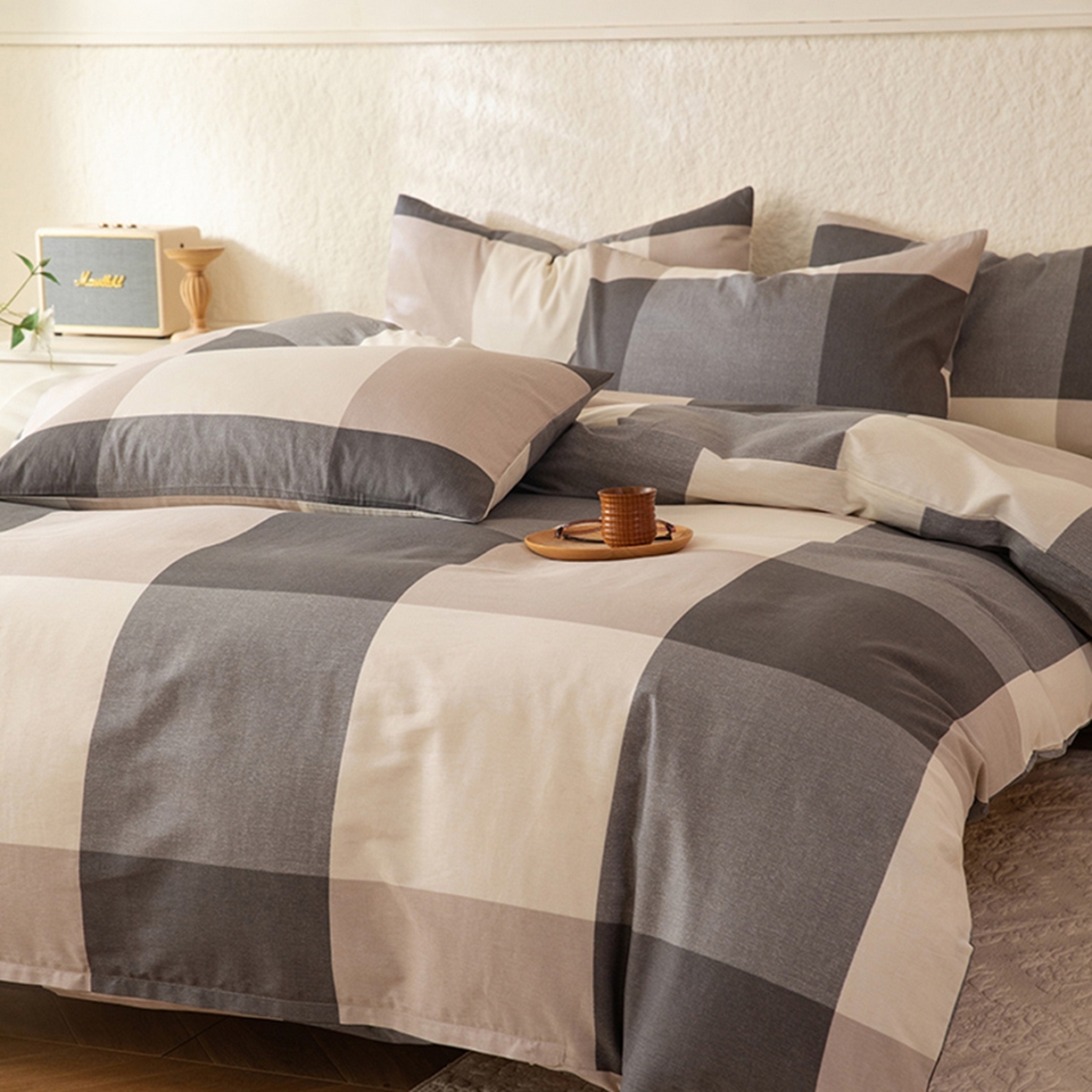 91家纺网 家纺一手货源 找家纺 八十八家纺 2026新款无印风全棉纯棉斜纹条格单被套被套单件单品被套 山海