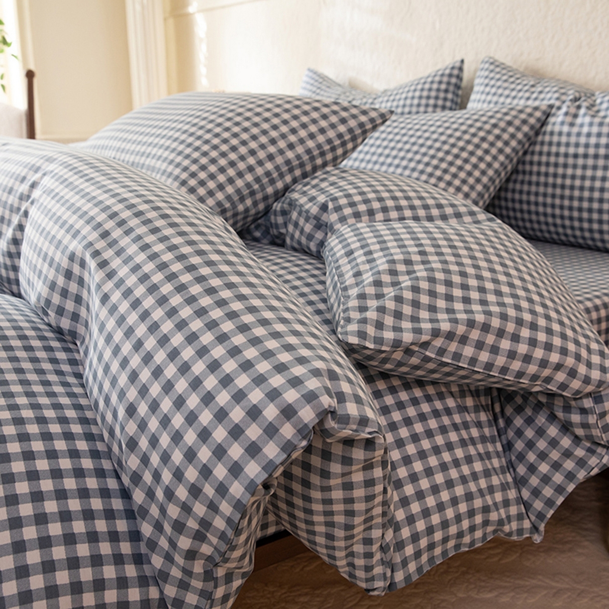 91家纺网 家纺一手货源 找家纺 八十八家纺 2026新款无印风全棉纯棉斜纹条格单被套被套单件单品被套 青田