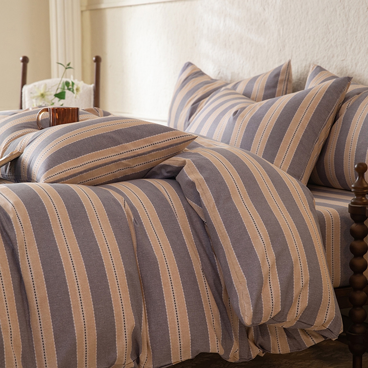 91家纺网 家纺一手货源 找家纺 （总）八十八家纺 2026新款无印风全棉纯棉斜纹条格单被套被套单件单品被套