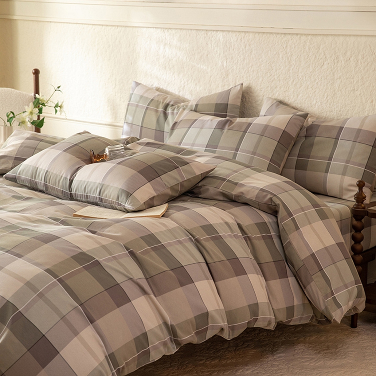 91家纺网 家纺一手货源 找家纺 八十八家纺 2026新款无印风全棉纯棉斜纹条格单被套被套单件单品被套 山茶