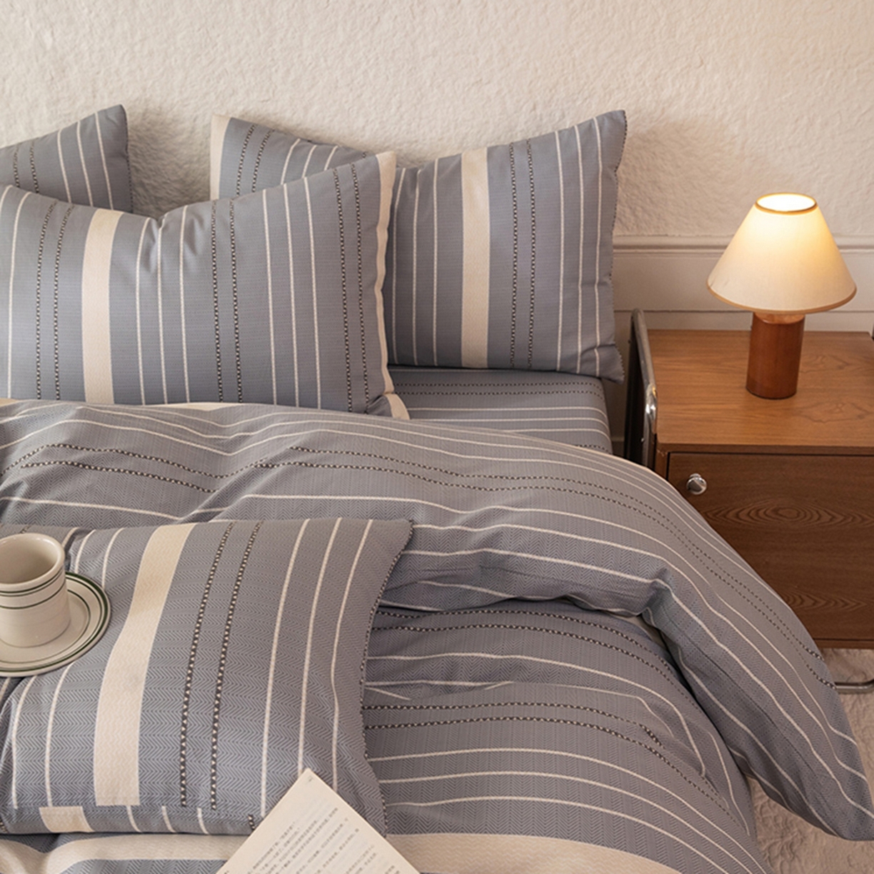 91家纺网 家纺一手货源 找家纺 八十八家纺 2026新款无印风全棉纯棉斜纹条格单被套被套单件单品被套 木几