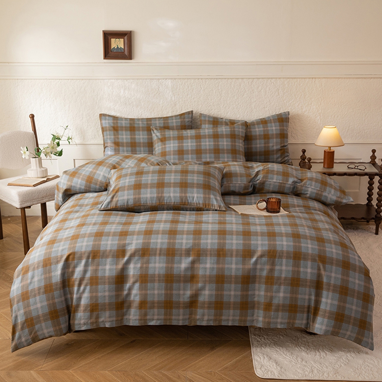 91家纺网 家纺一手货源 找家纺 八十八家纺 2026新款无印风全棉纯棉斜纹条格单被套被套单件单品被套 山墨