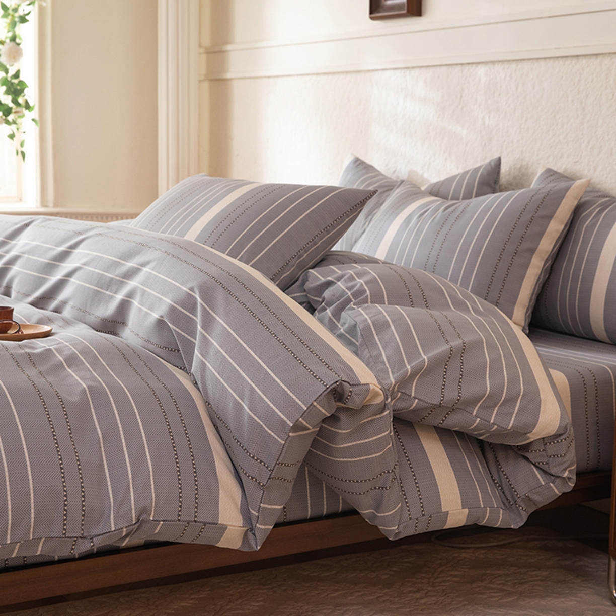 91家纺网 家纺一手货源 找家纺 八十八家纺 2026新款无印风全棉纯棉斜纹条格单被套被套单件单品被套 木几