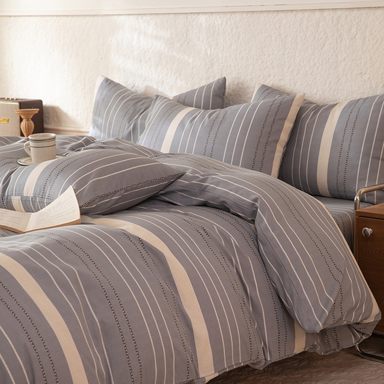 91家纺网 家纺一手货源 找家纺 八十八家纺 2026新款无印风全棉纯棉斜纹条格单被套被套单件单品被套 木几