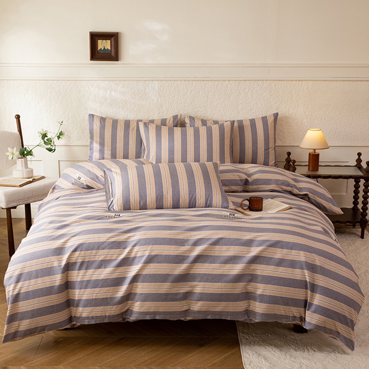 91家纺网 家纺一手货源 找家纺 （总）八十八家纺 2026新款无印风全棉纯棉斜纹条格单被套被套单件单品被套