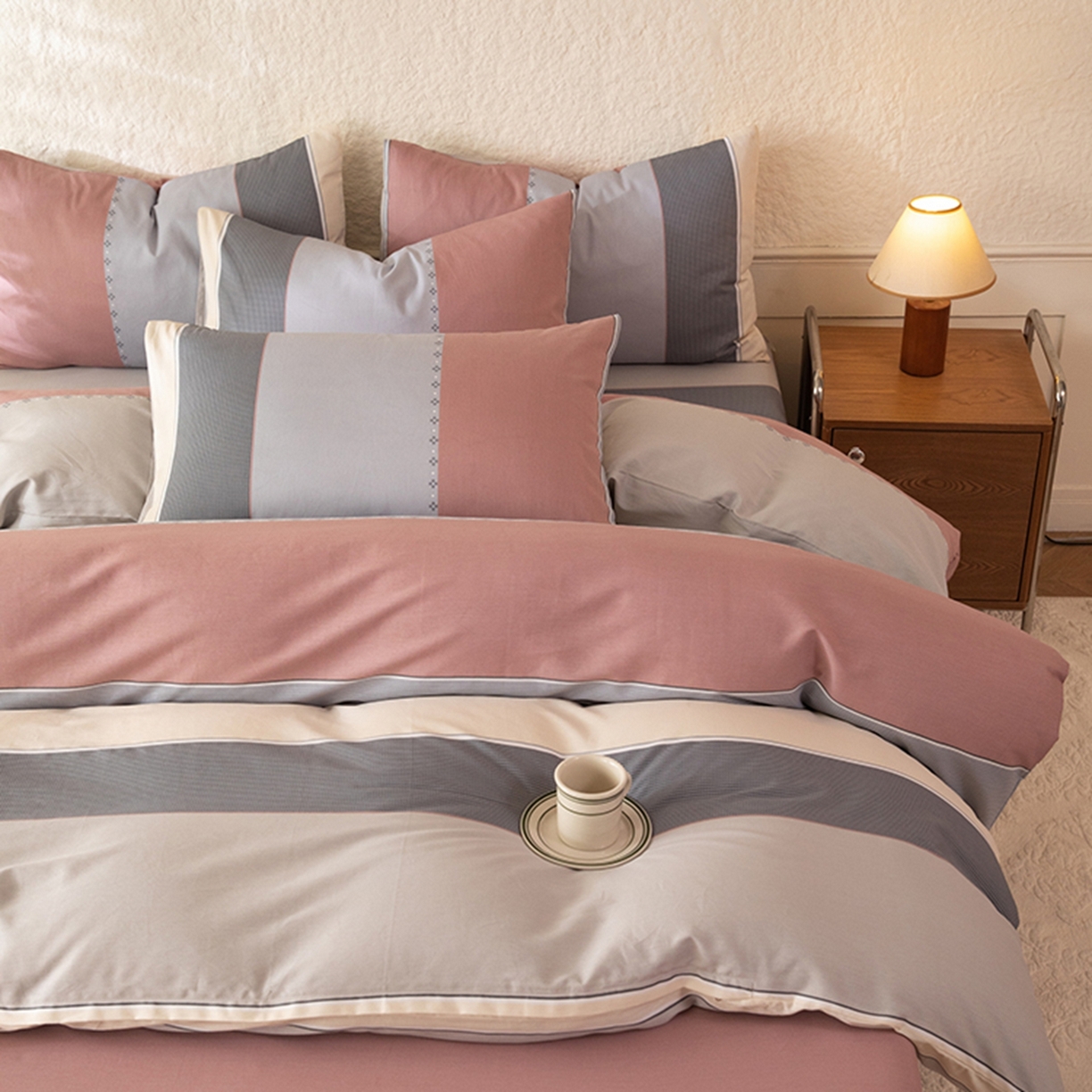 91家纺网 家纺一手货源 找家纺 八十八家纺 2026新款无印风全棉纯棉斜纹条格单被套被套单件单品被套 木本