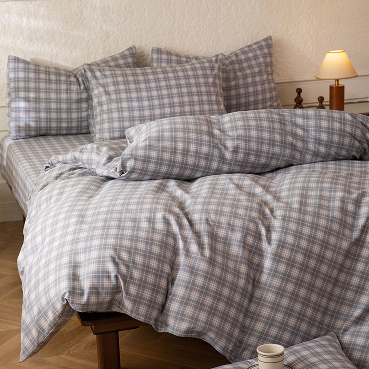 91家纺网 家纺一手货源 找家纺 八十八家纺 2026新款无印风全棉纯棉斜纹条格单被套被套单件单品被套 青曼