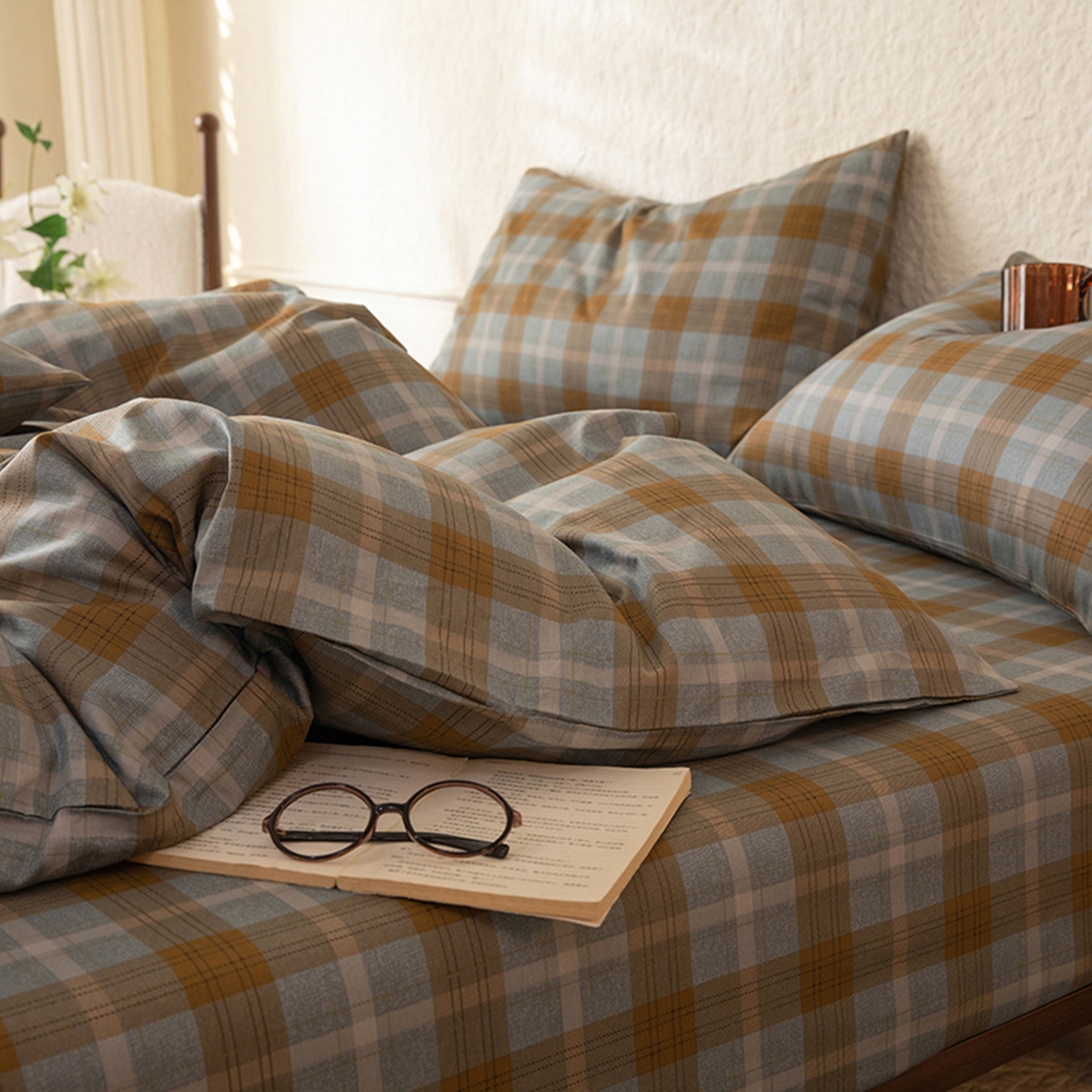 91家纺网 家纺一手货源 找家纺 八十八家纺 2026新款无印风全棉纯棉斜纹条格单被套被套单件单品被套 山墨