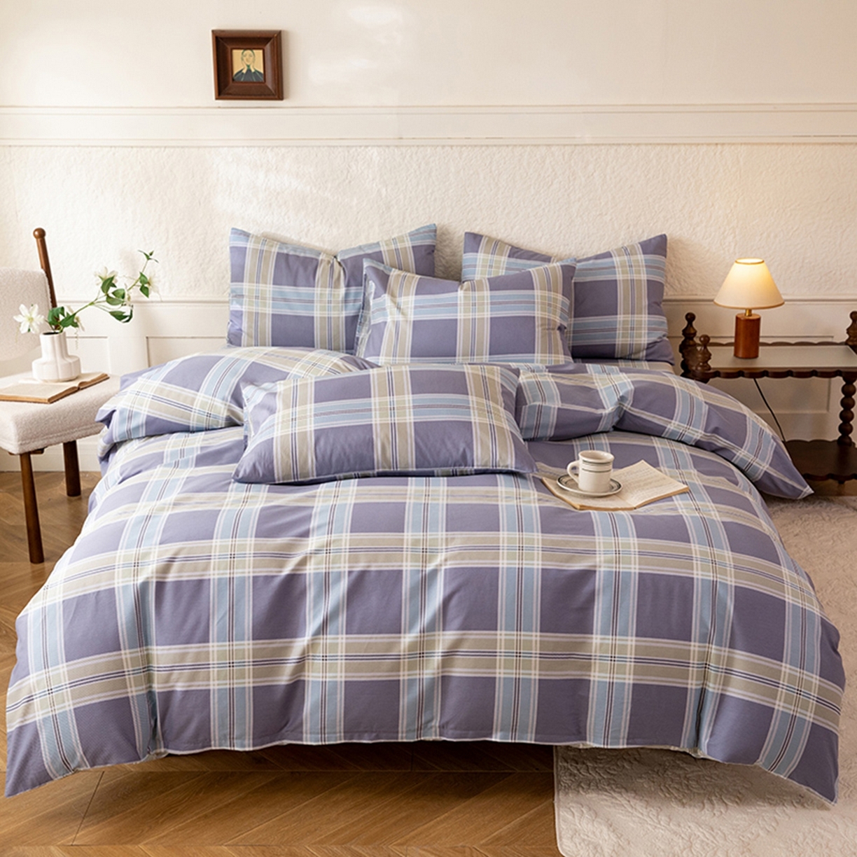 91家纺网 家纺一手货源 找家纺 八十八家纺 2026新款无印风全棉纯棉斜纹条格单被套被套单件单品被套 山月