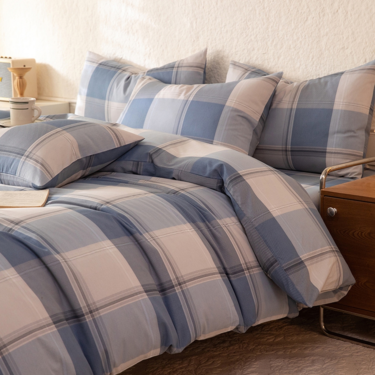 91家纺网 家纺一手货源 找家纺 八十八家纺 2026新款无印风全棉纯棉斜纹条格单被套被套单件单品被套 山禾