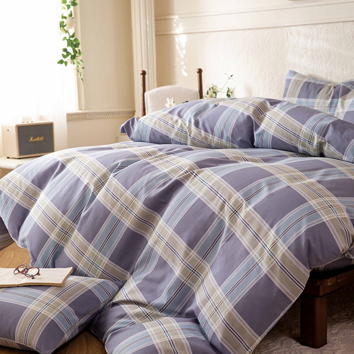 91家纺网 家纺一手货源 找家纺 八十八家纺 2026新款无印风全棉纯棉斜纹条格单被套被套单件单品被套 山月