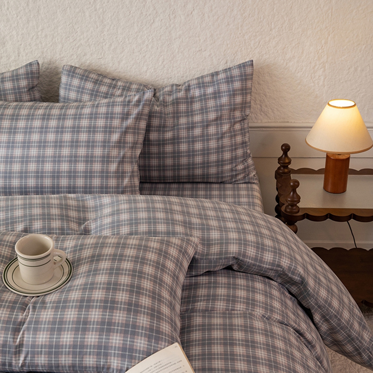 91家纺网 家纺一手货源 找家纺 八十八家纺 2026新款无印风全棉纯棉斜纹条格单被套被套单件单品被套 青曼