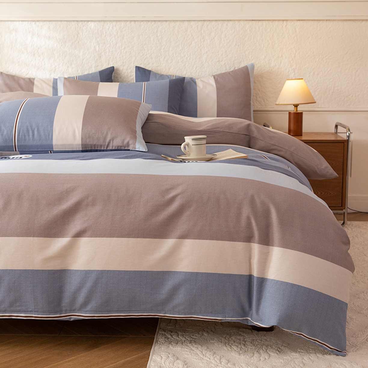 91家纺网 家纺一手货源 找家纺 八十八家纺 2026新款无印风全棉纯棉斜纹条格单被套被套单件单品被套 木央