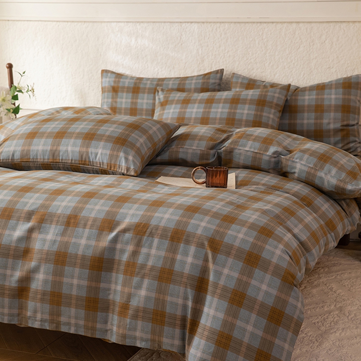 91家纺网 家纺一手货源 找家纺 八十八家纺 2026新款无印风全棉纯棉斜纹条格单被套被套单件单品被套 山墨