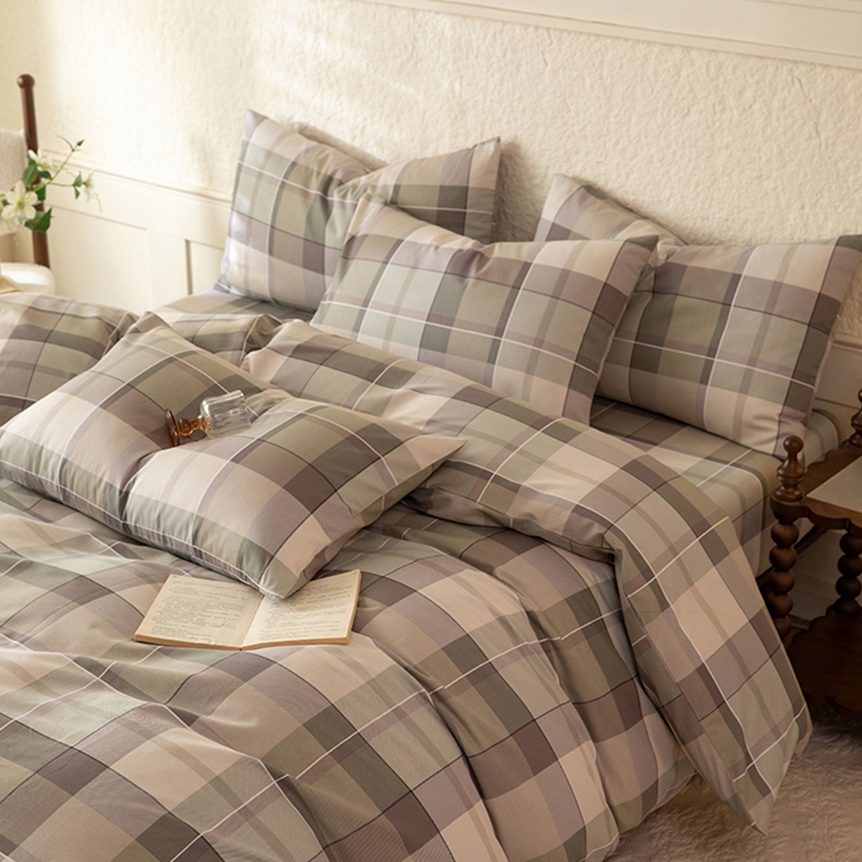 91家纺网 家纺一手货源 找家纺 八十八家纺 2026新款无印风全棉纯棉斜纹条格单被套被套单件单品被套 山茶